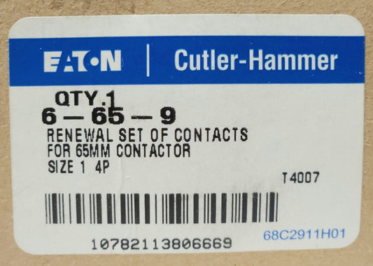 EATON CUTLER HAMMER 6-65-9 or 6-65-8 Contactor Contact Kit 3 or 4 Pole Size 1 65