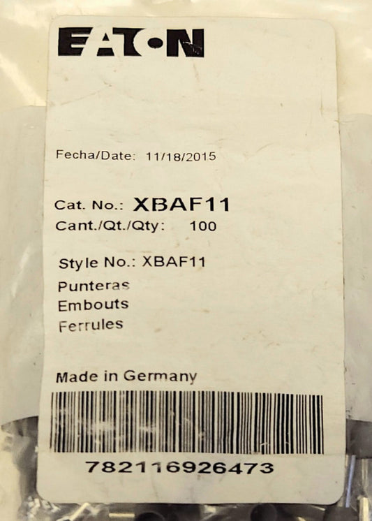PACK OF 100 EATON XBAF11 Crimp ON Terminal Ferrules CRIMP ON Plug