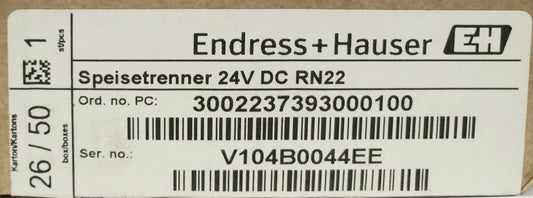 ENDRESS+HAUSER EH RN22 1186/0 Speisetrenner 24 VDC AFGUARD BARRIER ISOLATOR