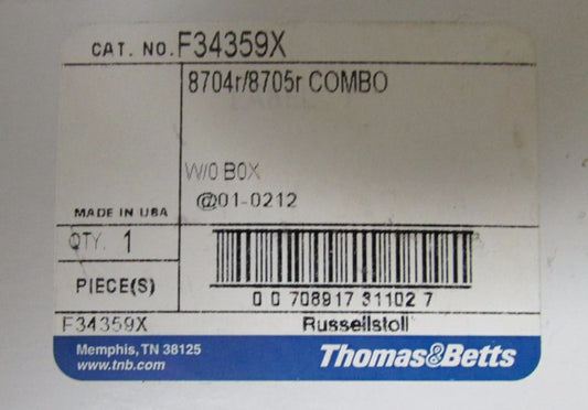 RUSSELLSTOLL THOMAS BETTS F34359X 8704R 8705R Combo Ever Lok Receptacle Cover 