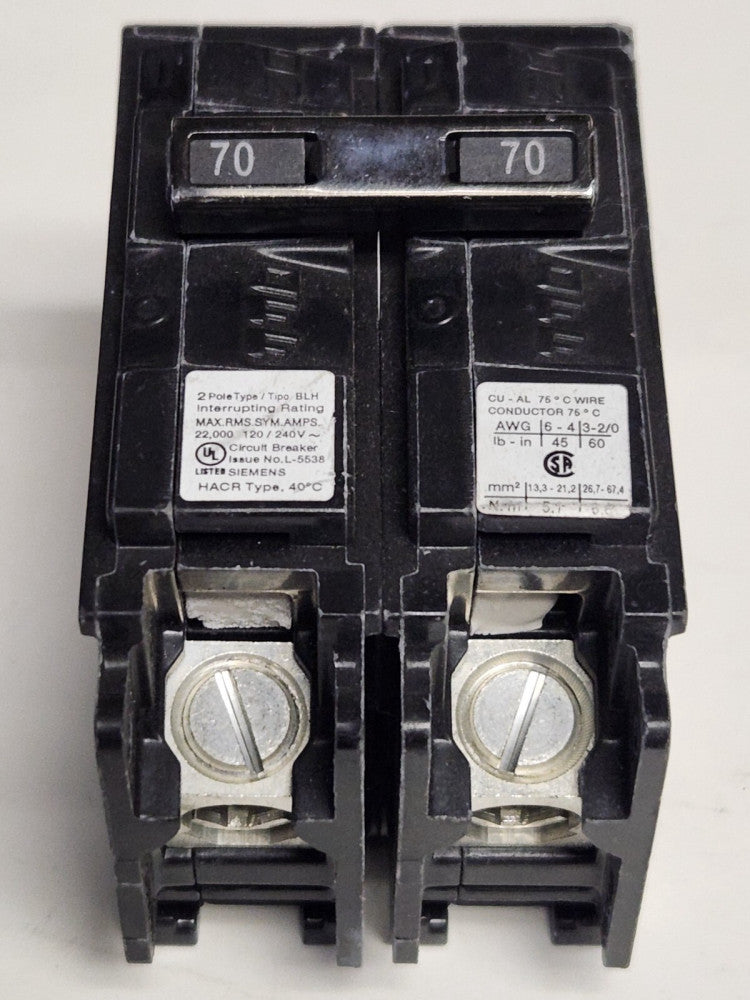 SIEMENS B270H 2 Pole 70 AMP Type BLH Circuit Breaker