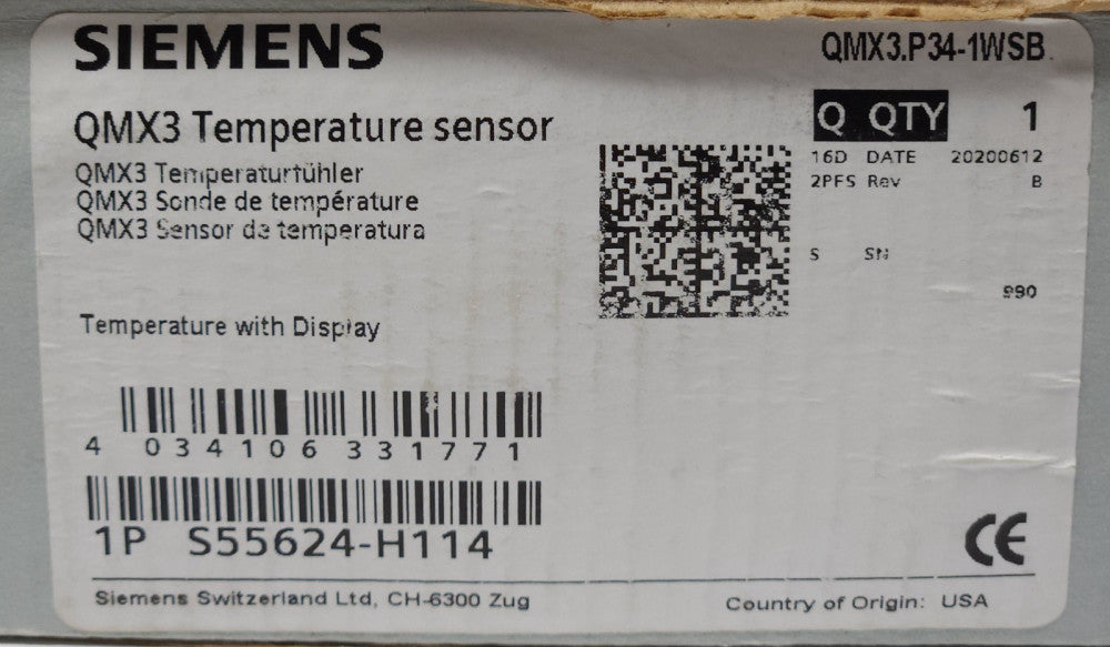 SIEMENS QMX3.P34-1WSB QMX3 Temperature Sensor with Display QMX3 P34 1WSB