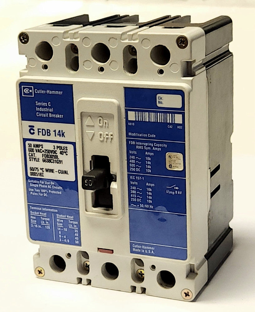 EATON CUTLER HAMMER FDB3050L 3 Pole 50 AMP FDB3050 Type FDB Circuit Breaker