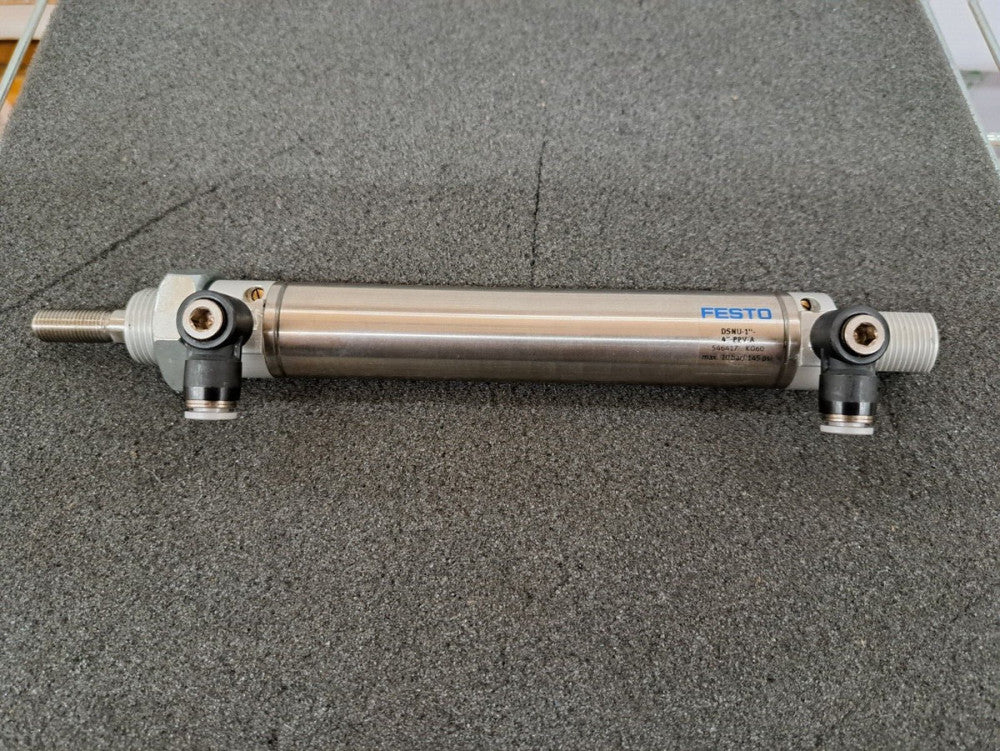 Used, Festo, DSNU-1-4-PPV-A, ROUND CYLINDER, DOUBLE ACTING, 4IN STROKE