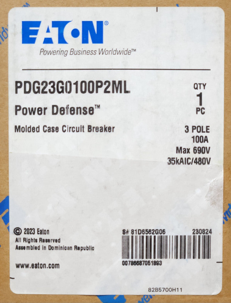 EATON CUTLER HAMMER PDG23G0100P2ML 3 Pole 100 AMP PDG2 Power Defense Circuit