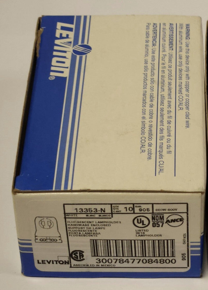 BOX OF 10 LEVITON 13353 N Florescent Lamp Holder 600 VAC VDC 600 Watt 13353-N
