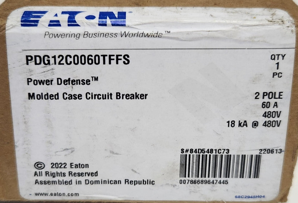 EATON PDG12C0060TFFS 2 Pole 60 AMP PDG1 Power Defense Circuit Breaker