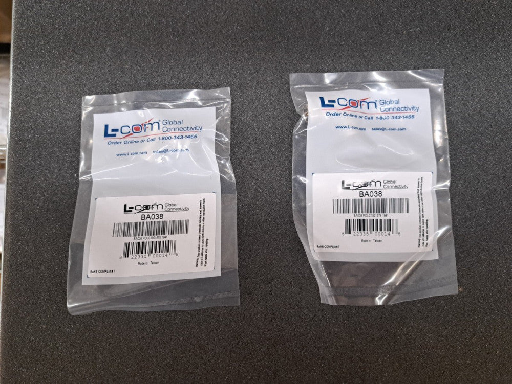 New, L-Com, BA038, Coaxial 75 Ohm Right Angle Adapter BNC, Sold as a lot of 2pcs