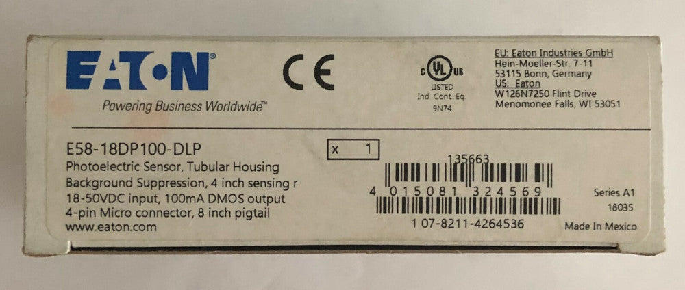 EATON CUTLER HAMMER E58 18DP100 DLP 18-50VDC Photoelectric Sensor 100MA DMOS Out