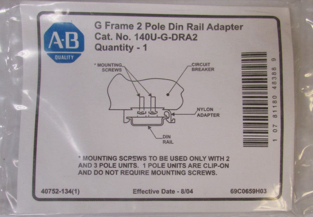 ALLEN BRADLEY 140U G DRA2 Circuit Breaker Din Rail Mounting Adapter 2 Pole  