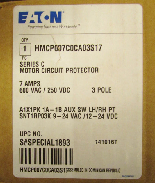 EATON CUTLER HAMMER HMCP007C0CA03S17 Motor Circuit Protector Shunt 1A 1B Aux