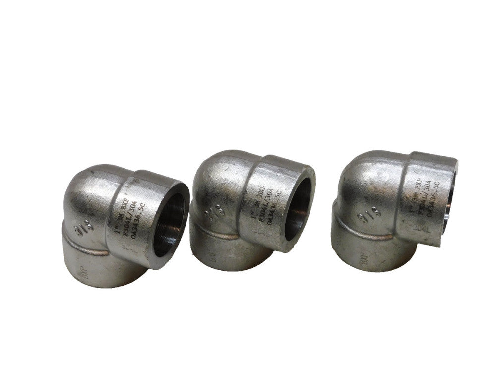 ASP Stainless 90° Elbow Fitting 1" Weld In A182F F304L/304 B16 3M BXP Lot of 3