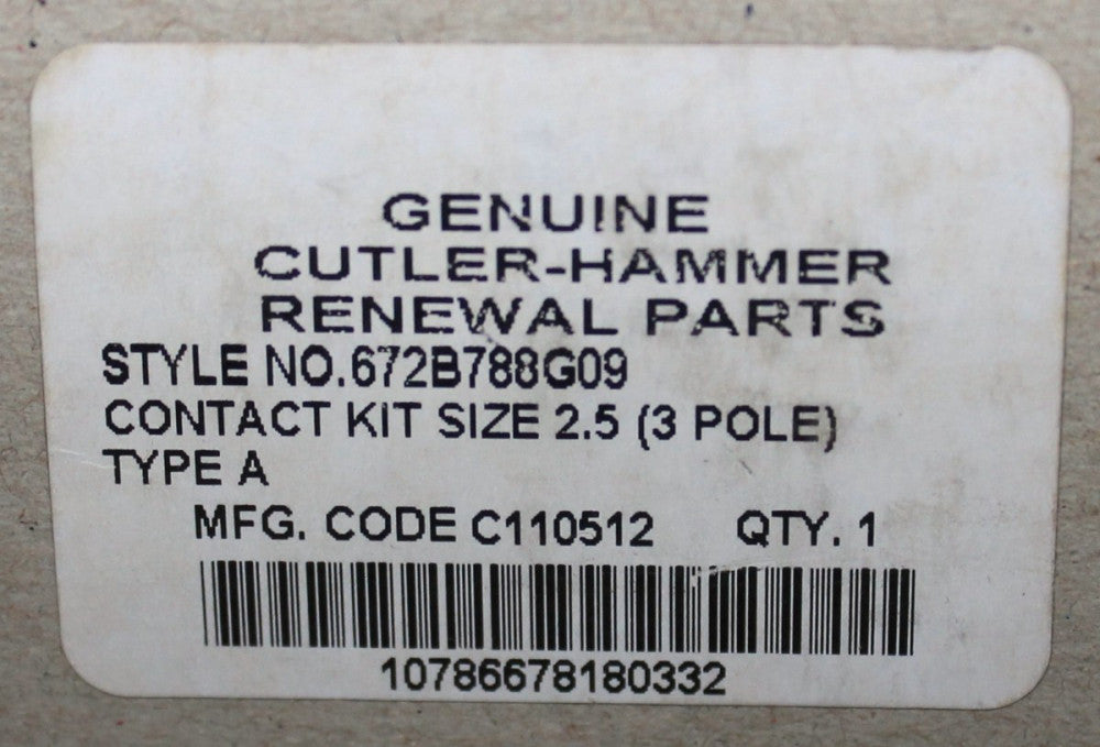 EATON CUTLER HAMMER A200 Size 2.5 2 1/2 Contact Kit 3 Pole 672B788G09