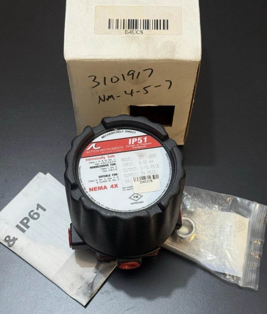 Action Instruments IP51 Current to Pressure Transducer IP51-3000 Unused