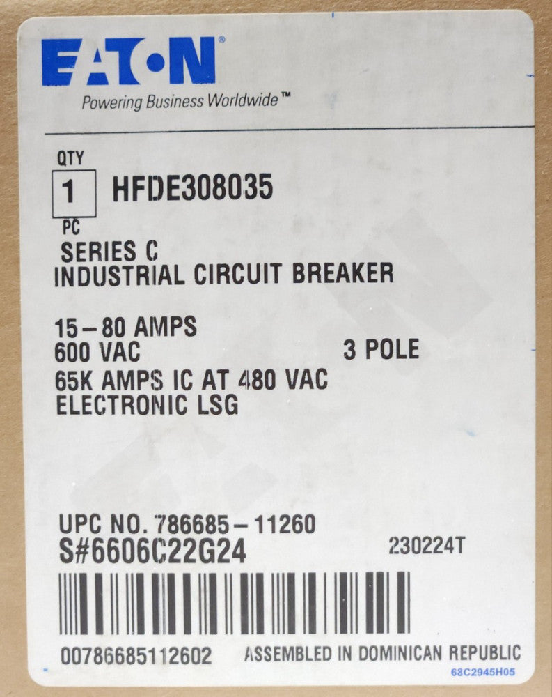 EATON HFDE308035 3 Pole 15-80 AMP HFDE Electronic LSG Circuit Breaker