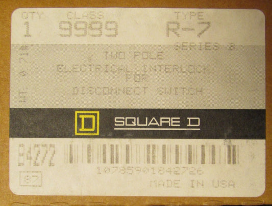 SQUARE D 9999 R-7 Two Pole Disconnect Safety Switch Electrical Interlock 9999 R7