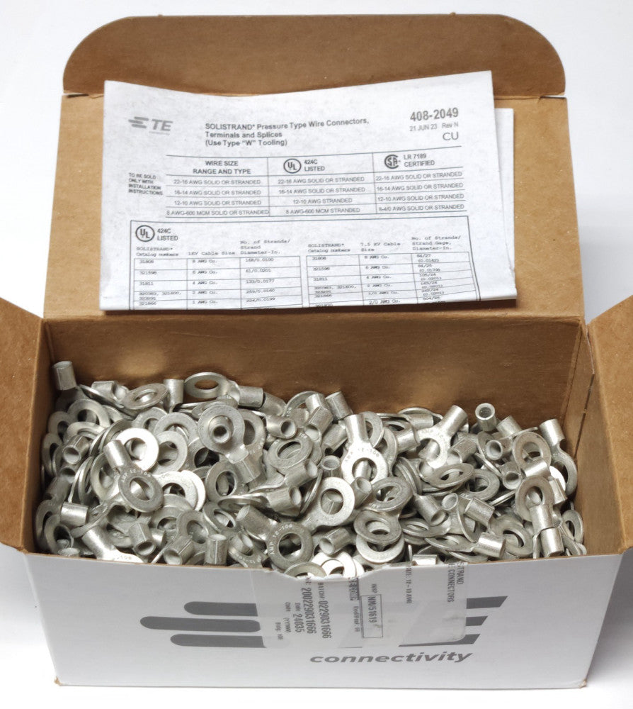 BOX OF 500 TE CONNECTIVITY 35772 SOLISTRAND 12-10 AWG CU COPPER CRIMP ON Ring