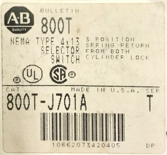 ALLEN BRADLEY 800T J701A 3 Position Spring Return Left + Right NO Keys