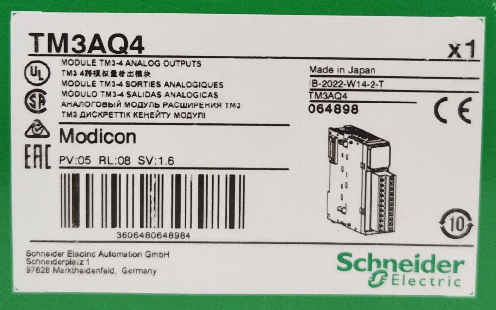 SCHNEIDER ELECTRIC MODICON TM3AQ4 Module TM3-4 Analog Output Module 064898