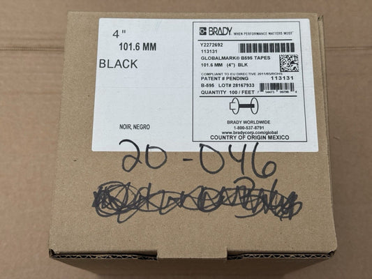 Brady 113131 Globalmark B595 Tape Vinyl Labels 4" x 100' Black - New