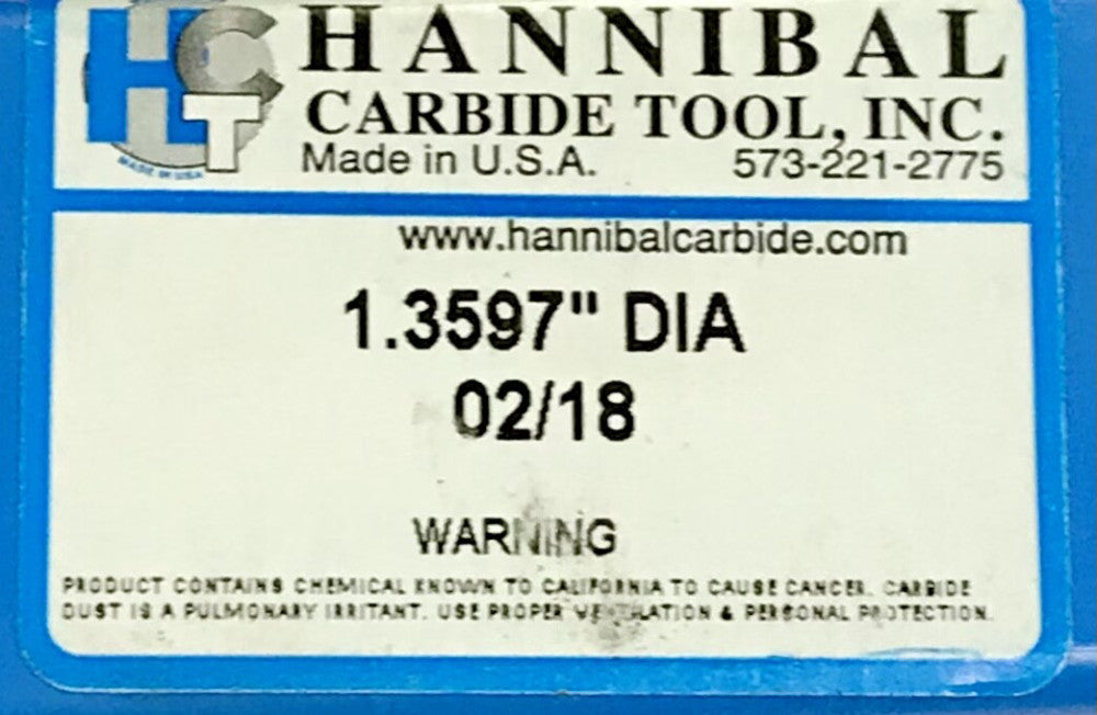 HANNIBAL 1.3597" DIA USA 02/18 1.3" Diameter Carbide Bit Tool