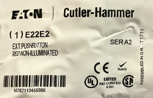 EATON CUTLER HAMMER E22E2 Extended Red Non Illuminated Pushbutton