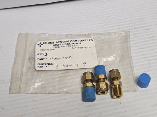 NEW LOT OF 3 PARKER ALOK MALE BRASS CONNECTOR FITTING 4MSC4N-B 1/4"TUBE 1/4"NPT