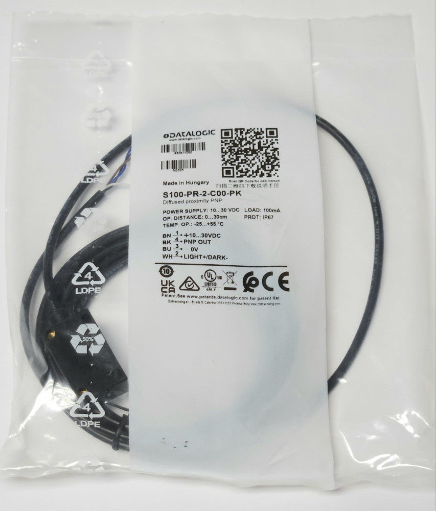 SEALED DATALOGIC S100 PR 2 C00 PK Diffused Proximity PNP Sensor Light+/Dark Scan