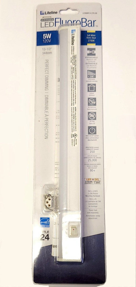 LITELINE LEDBAR14 27K 90 DIMMABLE LED Light Bar Fluoro Bar 5W 120 VAC 13 1/2"
