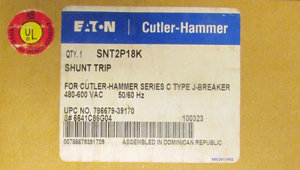 EATON CUTLER HAMMER SNT2P18K J Breaker 480-600 VAC Shunt Trip 6641C86G04