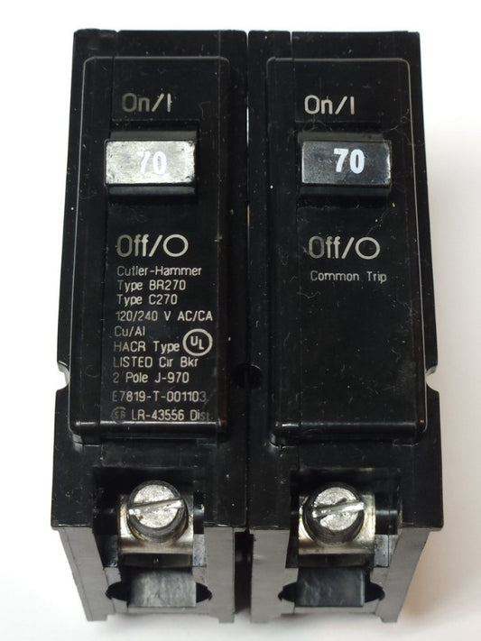 EATON CUTLER HAMMER BR270 2 Pole 70 AMP Type BR C270 Circuit Breaker
