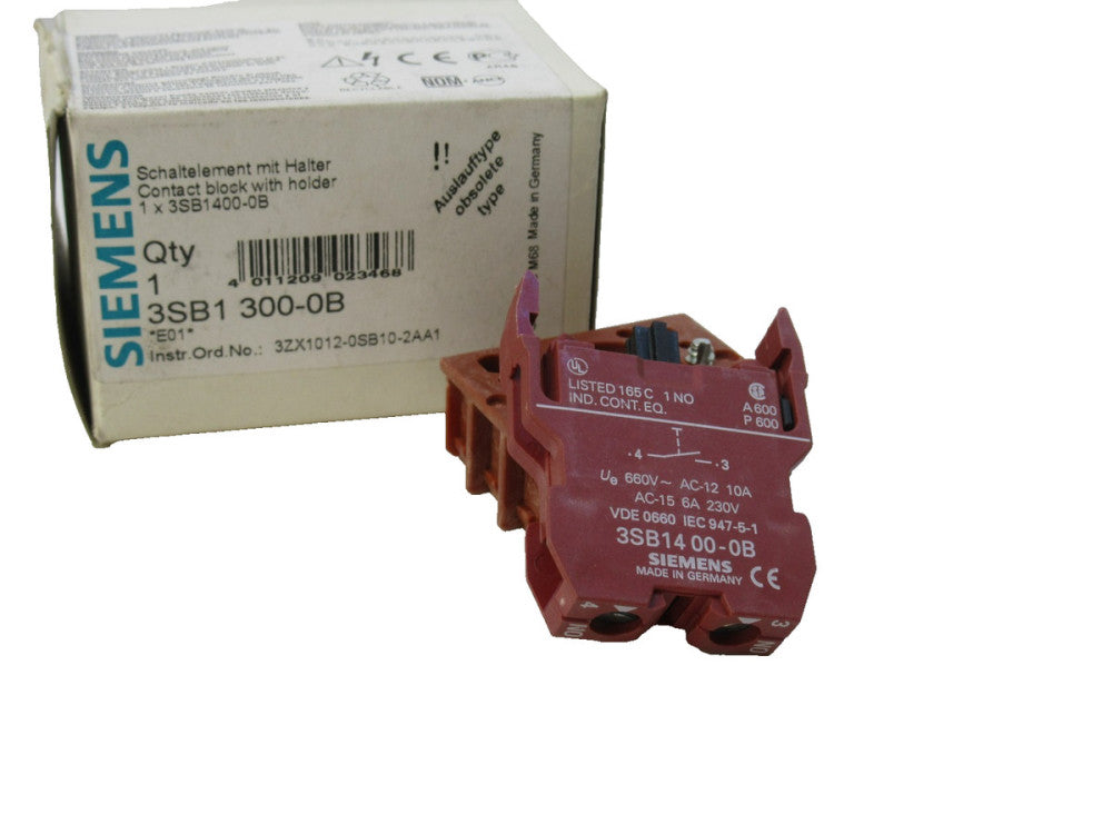 Siemens 3SB13 00-0B Switching Element with Holder , Contact Block Holder (New)
