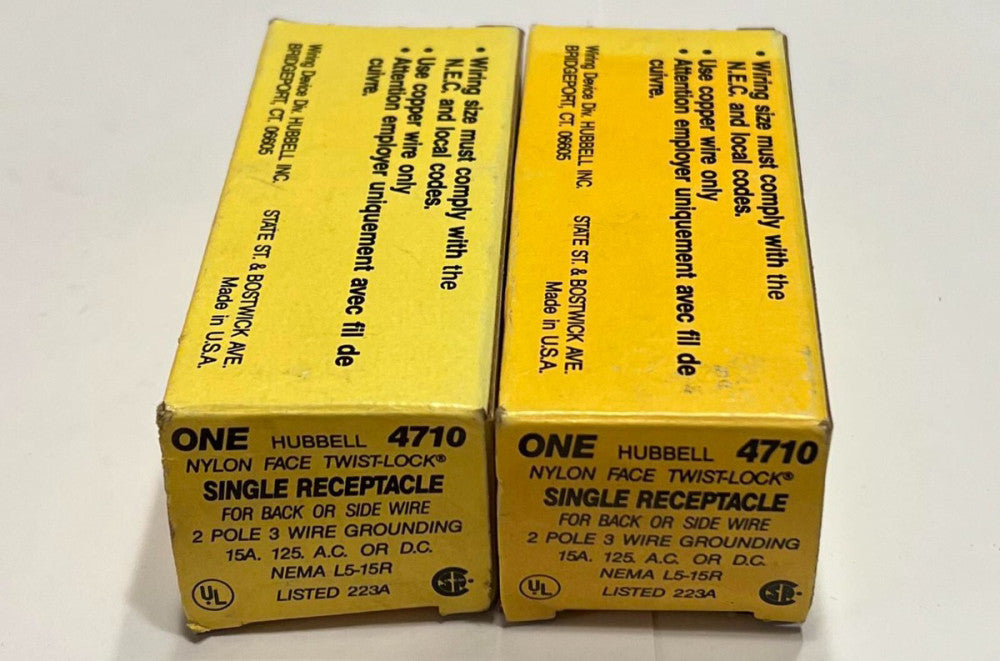 (LOT OF 2) HUBBELL 4710 TWIST LOCK SINGLE RECEPTACLE 15A 125V 2 POLE