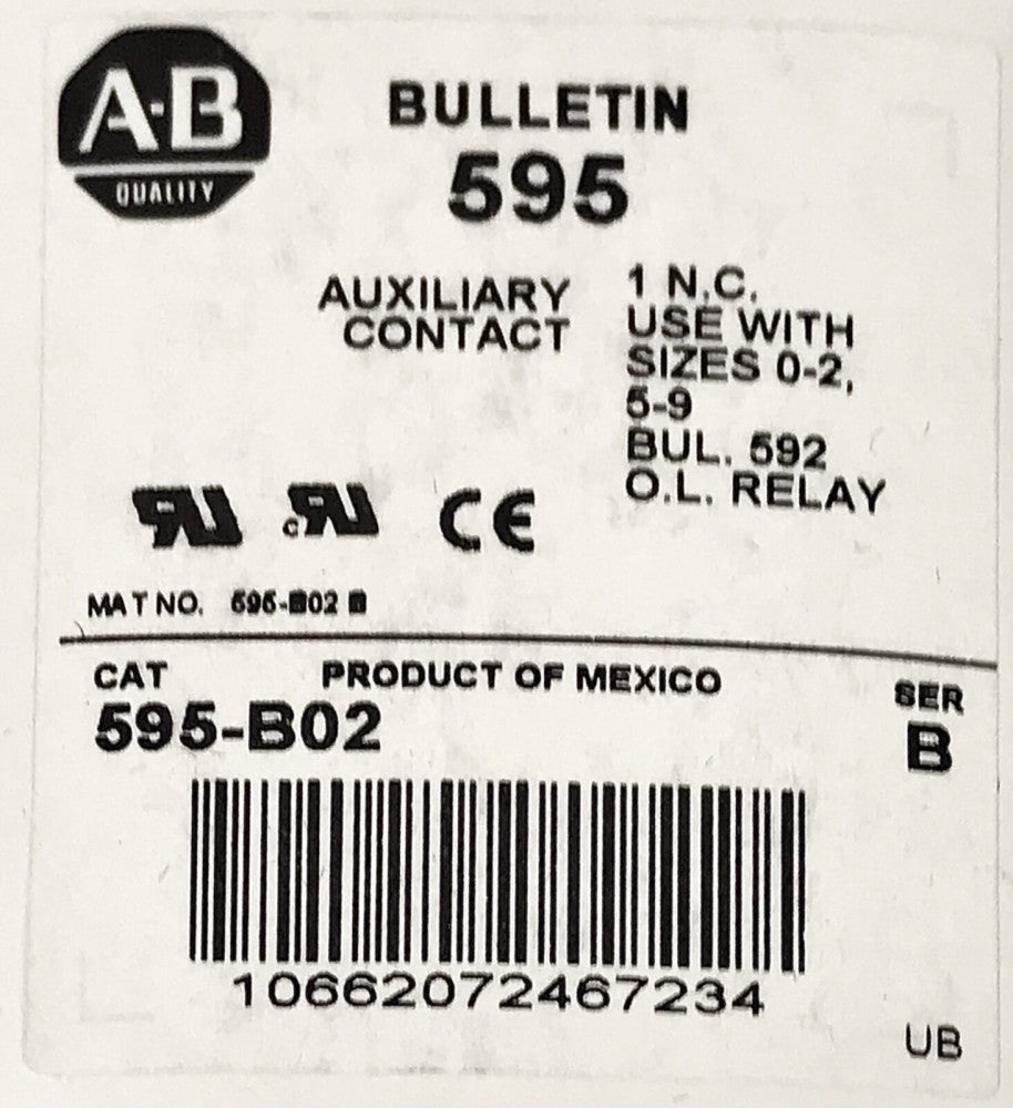 ALLEN BRADLEY 595 B02 1nc auxiliary Contact Size 0-2