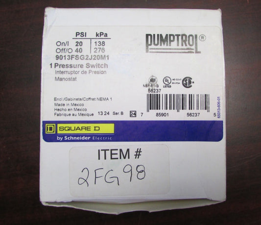 SQUARE D PUMPTROL Pressure Switch  9013 FSG2J20M1