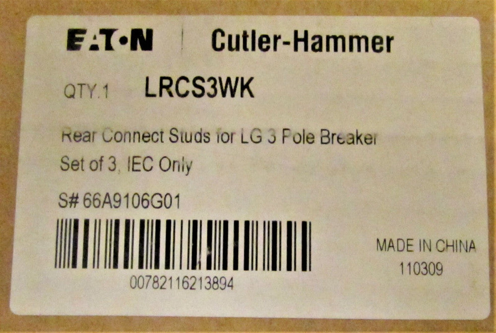 EATON CUTLER HAMMER LRCS3WK Rear Connect Studs 66A9106G01 Circuit Breaker