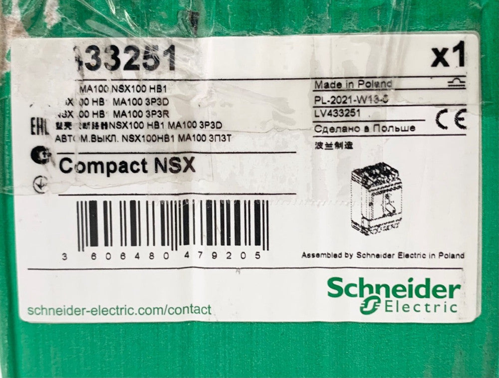 SCHNEIDER ELETRIC MA100 NSX100 HB1 3 Pole 100 AMP Compact NSX 433251