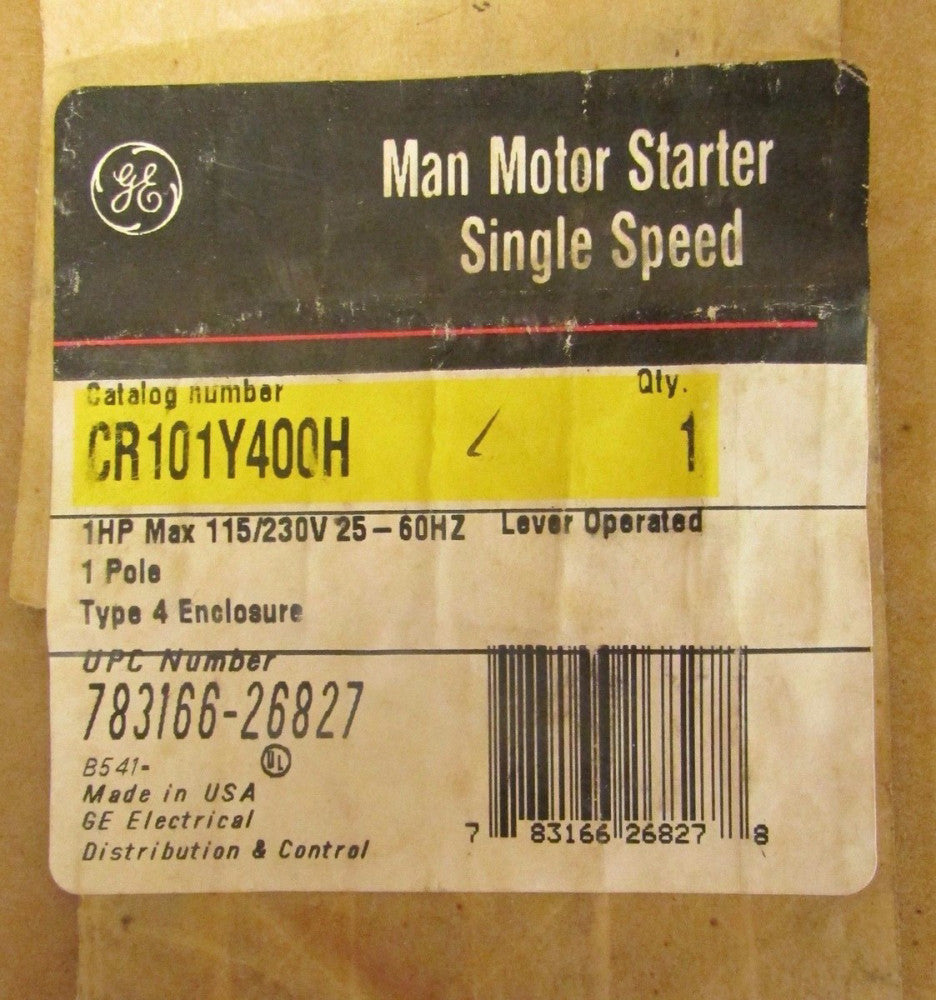 GENERAL ELECTRIC GE Type 4 Manual Motor Starter 1HP 115/230V CR101Y400H