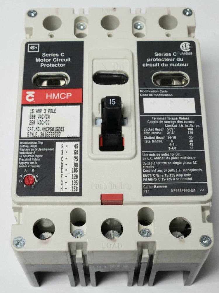 EATON CUTLER HAMMER HMCPS015E0S 3 Pole 15 AMP Visa View HMCP Motor Circuit Prote