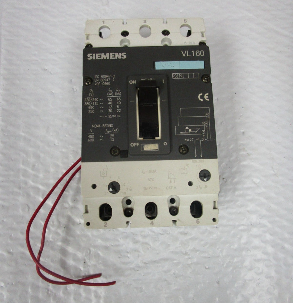 Siemens  Breaker 3VL2716-1AA31-0AA0 VL160 160A 600Vac w/ 80A Trip 3VL9208-7DC32