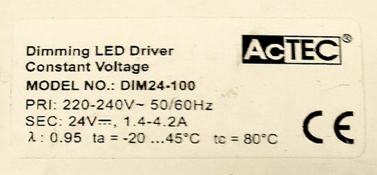 ACTECH Model DIM24 100 Constant Voltage DIMMING LED Driver Input 220 240 VAC