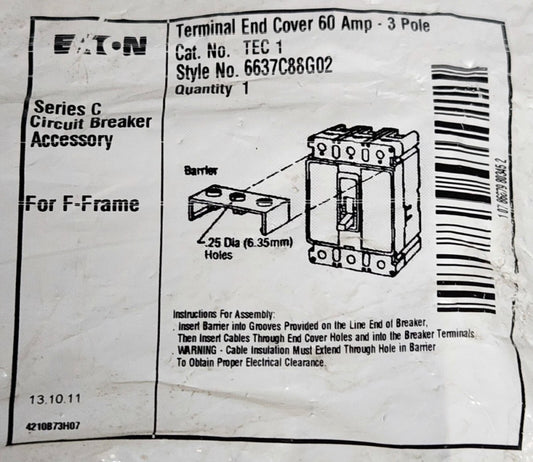 EATON CUTLER HAMMER TEC1 TEC 1 60 AMP F Frame Breaker Terminal End Cover