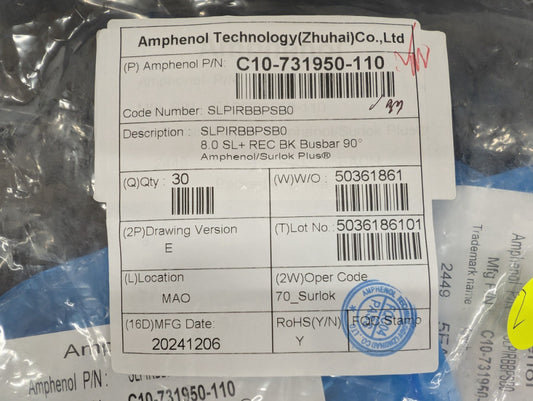 New, Amphenol, SLPIRBBPSB0, 8.0MM SURLOK PLUS RECEPTACLE PAN - Lot of 4pcs