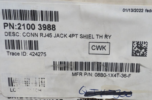 New, Bel Fuse, 08B0-1X4T-36-F, CONN JACK 4PORT PCB