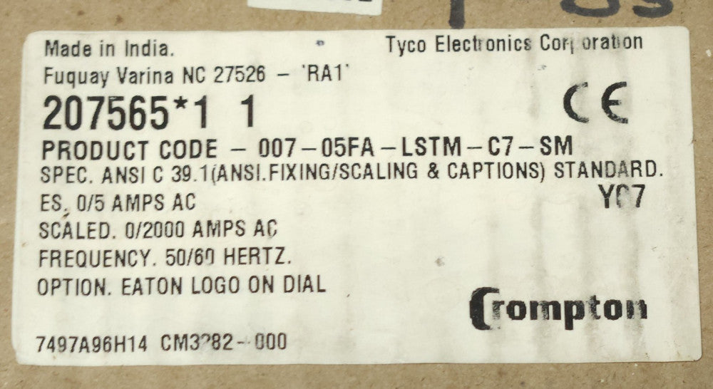 CROMPTON EATON TYCO 207556 207558 0-2000 AC AMPERES 2000 AMP AC Meter 007 05FA