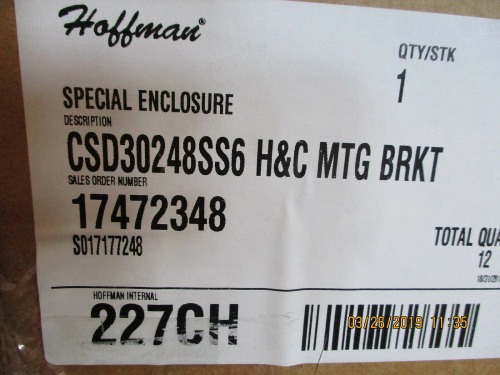 CSD30248SS6 Hoffman CSD30248SS6 Enclosure, NEMA 4X, Hinge Cover BRAND NEW!