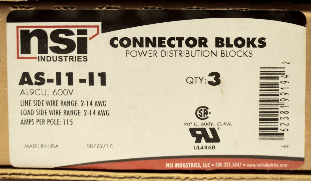 BOX OF 3 NSI INDUSTRIES SA I1 I1 CONNECTOR BLOKS Modular Power Distribution