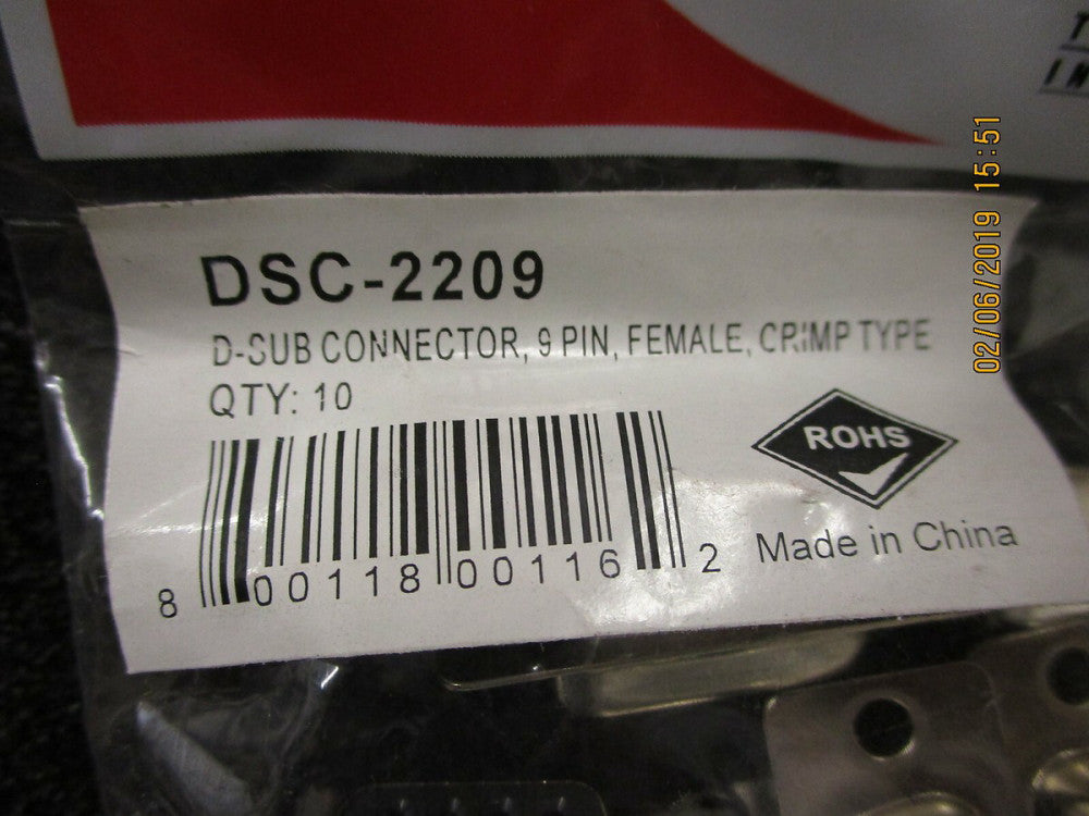 DSC-2209 Quest Technology 9 PIN CRIMP D-SUB FEMALE BRAND NEW! LOT OF 10