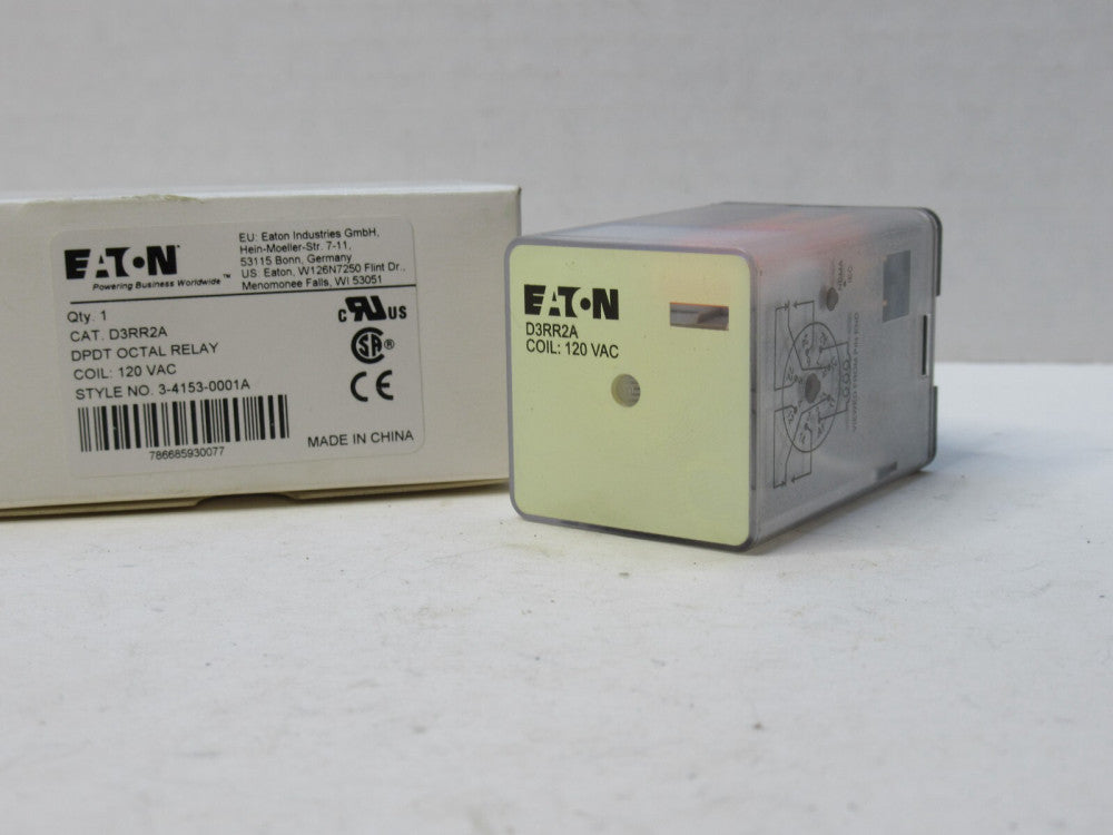 (NEW) EATON D3RR2A , 3-4153-0001A 120V Octal Relay