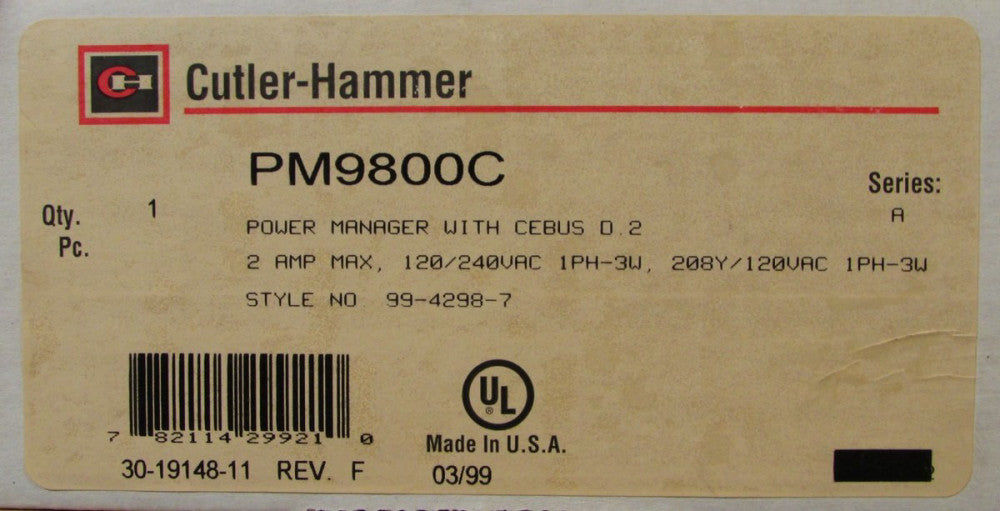 EATON CUTLER HAMMER PM9800C Advanced Power Center 24 VDC Power Manager